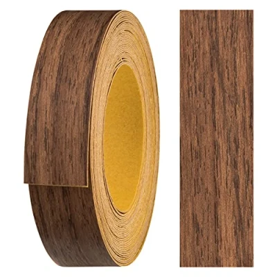 Abbildung von haggiy Melaminkanten Band selbstklebend 18mm x 5m I Kantenband Möbelkantenband Sicherer Halt ohne Bügeln Kantenumleimer Furnier für Regalbretter/Holzplatten (Macchiato Nussbaum)