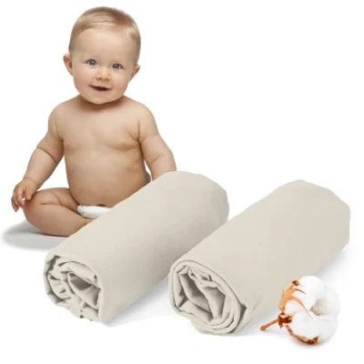 Abbildung von Dreamzie 2er Set Spannbettlaken 40x80 cm Oeko Tex Zertifiziert, 100% Baumwolle, atmungsaktives Spannbetttuch Jersey Baby, 150 g/m² Beige