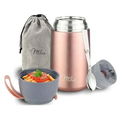 Abbildung von Milu® Thermobehälter für Essen I 800ml Edelstahl Warmhaltebehälter mit Löffel, Thermobecher Essen, Thermo Lunchbox Kinder, Erwachsene, Thermobox Suppen, Babybrei, Speisebehälter Rosegold,