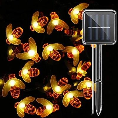 Abbildung von Solarbetrieben Honigbiene Außenbeleuchtung, Wasserdicht 30 LED Fee Lichterketten, Hummel Gestalten Dekor Licht für Garten, Blumenzaun, Terrasse, Rasen, Bäume, Party, Zuhause, Weihnachten (Warmweiß)