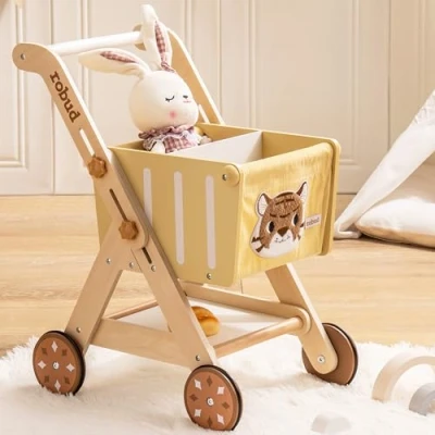 Abbildung von ROBUD Einkaufswagen aus Holz für Mädchen und Jungen, Baby Push Walker, höhenverstellbarer hölzerner Lauflernwagen Kinder Kleinkinder