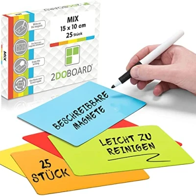 Abbildung von 2DOBOARD Beschreibbare Magnete 15 x 10 cm für Kanban Board oder Scrum Tafel 25 Stück Karten Whiteboard zum beschriften Magnetic Notes (Mix 5 Farben)