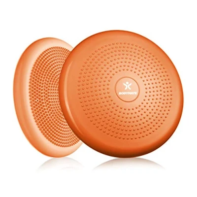 Abbildung von BODYMATE Ballsitzkissen inkl. Pumpe SCHWARZ 34cm Durchmesser Balance Kissen, Luftkissen, Pad, Noppenkissen Core , Fitness Reha Koordinations und Rückentraining
