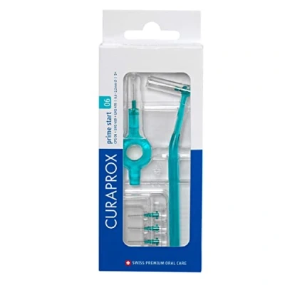 Abbildung von Curaprox Interdentalbürsten Set CPS 06 prime start, Starterset mit 5 Bürsten, 2 verschiedene Halter, türkis, 0.6 mm Durchmesser, 2.2 Wirksamkeit