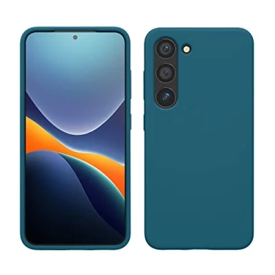 Abbildung von kwmobile Hülle kompatibel mit Samsung Galaxy S23 dünnes Silikon Handy Case stoßfeste Handyhülle weiche Oberfläche Kabelloses Laden Petrol matt