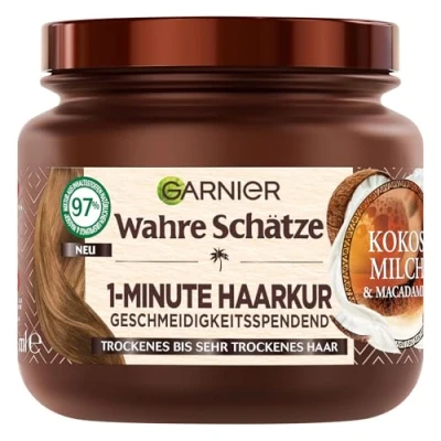 Abbildung von Wahre Schätze Nährende 1 Minute Haarkur für trockenes bis sehr Haar, Mit Kokosmilch und Macadamiaöl neuen Glanz Geschmeidigkeit, Vegane Formel, x 340 ml