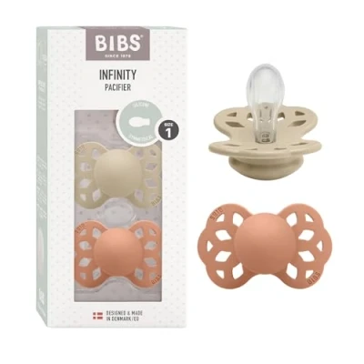 Abbildung von BIBS Infinity Symmetrischer Schnuller Zweierpackung, bisphenol A frei, Silikonsauger, Nippel. Silikon, 0 6 Monate (2er Pack), Vanilla/Peach