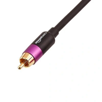 Abbildung von Amazon Basics Cinch RCA Audiokabel für Subwoofer, Verstärker, Active Lautsprecher mit vergoldeten Steckern, 1 Stück, schwarz, 15.24 m