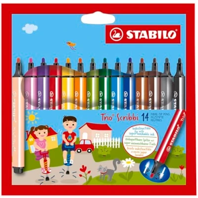 Abbildung von Gefederter Dreikant Filzstift STABILO Trio Scribbi 14er Pack mit 14 verschiedenen Farben