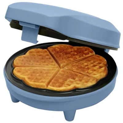 Abbildung von Bestron Waffeleisen für klassische Herzwaffeln, Waffelmaker mit Antihaftbeschichtung Waffeln in Herzform, &amp; Backampel, 700 Watt, Farbe: Blau
