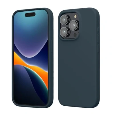 Abbildung von kwmobile Hülle für das iPhone 15 Pro Silikon Handy Case stoßfeste Handyhülle mit weicher Oberfläche Dunkler Schiefer
