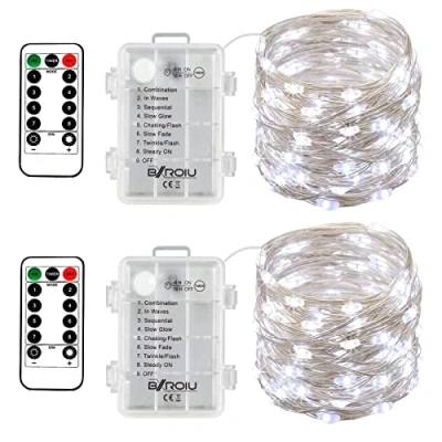Abbildung von BXROIU 2 x50Leds Silbernedraht Micro Lichterkette Batteriebetrieb 8 Programm, LED (Kaltes Weiß)