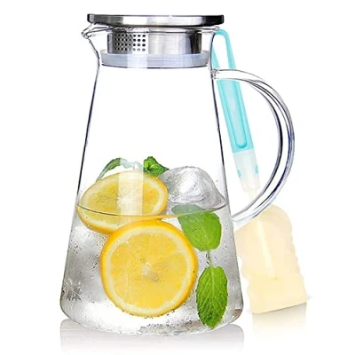 Abbildung von SUSTEAS 2.0 Liter 70 Unzen Glas Krug karaffe mit Deckel Eistee Wasserkrug Heißes Kaltes Wasser Wein Kaffee Milch und Saft Getränkekaraffe wasserkaraffe