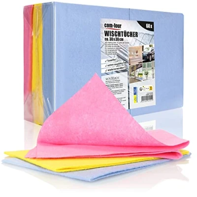 Abbildung von com four® 60x Haushaltstücher extrem saugfähige und strapazierbare Reinigungstücher aus Viskose Allzweck Wischtücher in 3 Farben Wiederverwendbare Putztücher (30x38 60 Stück Farben)
