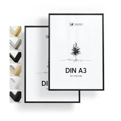 Abbildung von Heimlich® Bilderrahmen A3 29,7x42 cm, Aluminium Metall, Schwarz, 2er Pack Kleine Poster Druckrahmen Nur zur Wandmontage