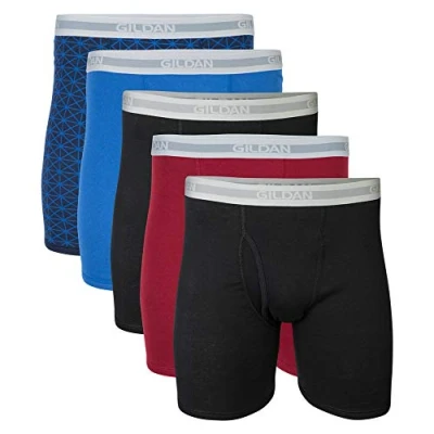 Abbildung von Gildan Herren Underwear Boxer Briefs, Multipack Retroshorts, Schwarz/Granat/Königsblau/Diamant (5er Pack, Klassische Länge), Large