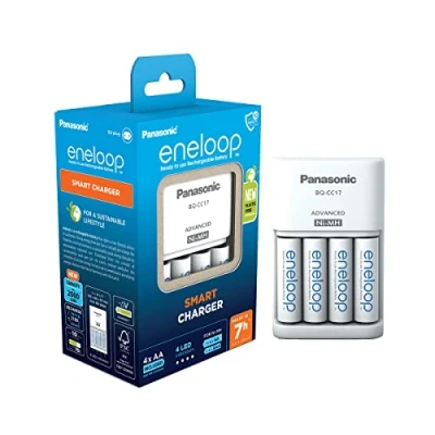 Abbildung von eneloop Smart Ladegerät, für 1 4 AA/AAA NI MH Akkus, 7 Stunden Ladezeit, Sicherheitsfunktionen, inkl. AA Akkus (2000 mAh)