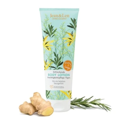 Abbildung von Jean &amp; Len Erfrischende Bodylotion Rosmarin Ingwer, für ein belebtes Hautgefühl, versorgt die Haut mit Feuchtigkeit, würzig frischer Duft, Körperlotion, ohne Parabene Silikone, vegan, 250 ml