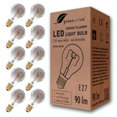 Abbildung von greenandco 10x Vintage Glühfaden LED Kerze silbergrau E27 A60 3W 90lm 1800K extra warmweiß 360 230V flimmerfrei nicht dimmbar