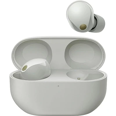 Abbildung von Sony WF 1000XM5 Kabellose Noise Cancelling Kopfhörer, Bluetooth, In Ear Mikrofon, bis zu 24 Stunden Akkulaufzeit, Schnellladefunktion, IPX4, iOS &amp; Android kompatibel Silber, klein