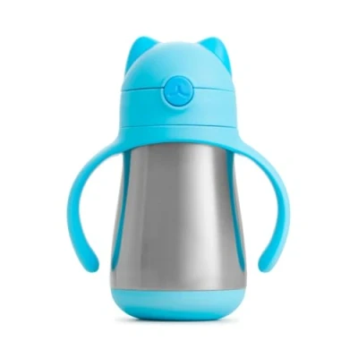 Abbildung von Munchkin Cool Cat Edelstahl Strohhalmbecher, auslaufsicher, ab 18 Monaten, blau, 237 ml