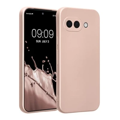 Abbildung von kwmobile Handyhülle kompatibel mit Google Pixel 9a Hülle weiche Silikon Case metallisch schimmernd in Metallic Rosegold