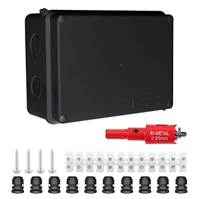 Abbildung von LANUCN IP65 Abzweigdose Aufputz Wasserdicht, 150x110x70mm, Groß ABS Verteilerdose Außen, Ap Klemmkasten mit Kabelverschraubung für Ø6 12 mm, Weiß Abzweigkasten Garten (Schwarz)