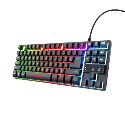 Abbildung von Trust Gaming Tastatur mit TKL Design GXT 833 Thado Beleuchtete Deutsches QWERTZ Layout, Anti Ghosting, Mehrfarbige LED Beleuchtung, 12 Media Tasten, USB Plug &amp; Play, PC/Laptop