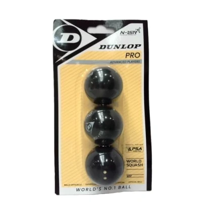 Abbildung von Dunlop Squashbälle Pro doppelGelb, 3 Stück im Blister, Offizieller Turnier Squashball, schwarz 2 gelbe Punkte