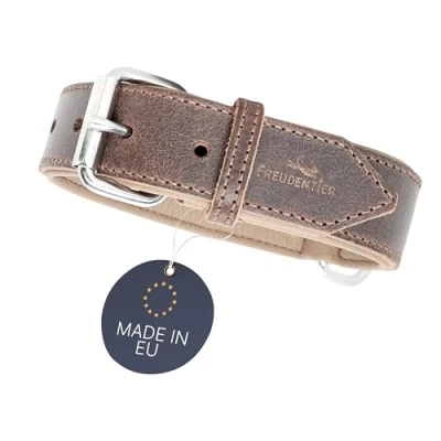 Abbildung von FREUDENTIER® Hundehalsband aus Leder, Made in Holland, gefüttert &amp; super komfortabel, hochwertiges breites Lederhalsband Vollnarbenleder, Model “Amstelpark (47 57cm Halsumfang, Dark Chocolate)