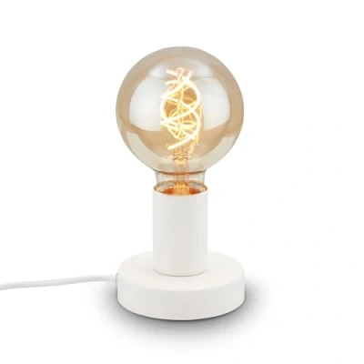Abbildung von BRILONER Nachttischlampe Retro mit Kabelschalter, E27 Fassung, max. 10 Watt, Tischlampe vintage, Lampe, Schreibtischlampe, Tischleuchte, Bürolampe, Leselampe Bett, Leselicht, 10x9 cm, Weiß
