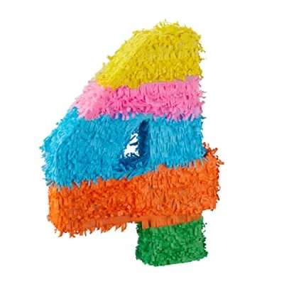 Abbildung von Relaxdays 10025189_906 Anzahl Pinata Geburtstag, Zahl 4, zum Aufhängen, Kinder &amp; Erwachsene, Papier, selbst Befüllen, Piñata, bunt, 4 (EU)