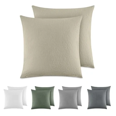 Abbildung von Dreamzie Kissenbezug 80x80 cm 2er Set 100% Gewaschene Baumwolle, Beige, Kissenbezüge Oeko TEX Zertifiziert, Leinenoptik und Atmungsaktiv Kissenhülle, Kopfkissenbezug mit Reißverschluss