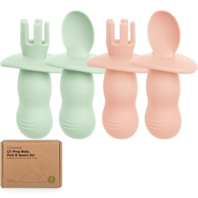 Abbildung von KeaBabies 4 Pack Silikon Baby Löffel und Gabel Set Selber Essen, BLW Zubehör 6 12 Monate, Babygeführte Entwöhnung Besteck, Kindertraining Babylöffel (Mellow)