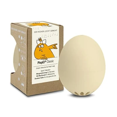 Abbildung von PiepEi Classic Beige Singende Eieruhr zum Mitkochen Eierkocher für 3 Härtegrade Piep Ei mit Melodien Lustiges Kochei Musik Eggtimer Brainstream