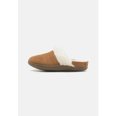 Abbildung von Sorel Nakiska Slide II Pantolette flach, Damen, Größe: 37, Camel brown/naturel Leder und textil