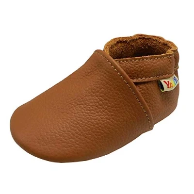 Abbildung von YALION Baby Weiche Leder Lauflernschuhe Junge Krabbelschuhe Mädchen Hausschuhe Lederpuschen Multi Stile (EU 24/25=XL, Hellbraun)