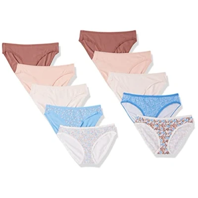 Abbildung von Amazon Essentials Damen Bikinihose aus Baumwolle (in Übergröße erhältlich), 10er Pack, Mehrfarbig/Floral/Punkte/Streublumen, 38