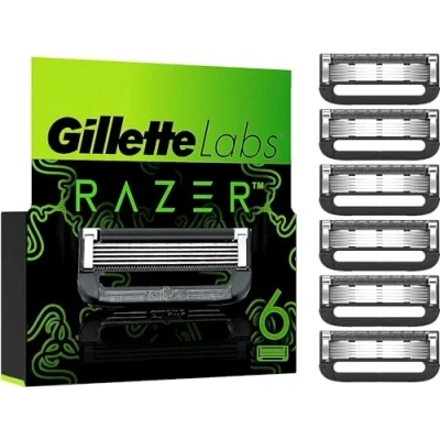 Abbildung von Gillette Labs Rasierklingen, 6 Ersatzklingen für Nassrasierer Herren und Heated Razor mit Reinigungs Element, Razer Limited Edition