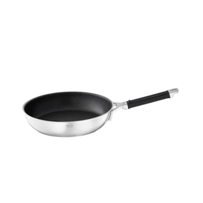 Abbildung von RÖSLE SILENCE PRO Bratpfanne, Pfanne mit kratzfester Premium Antihaftversiegelung ProResist, Silikongriff, 24 cm, Edelstahl 18/10, induktionsgeeignet, , Silberfarben/Schwarz