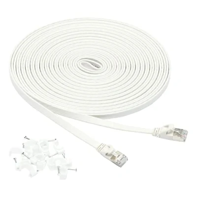 Abbildung von Amazon Basics flaches RJ45 Cat 7 Gigabit Ethernet Patch Internetkabel, 9 m, Weiß