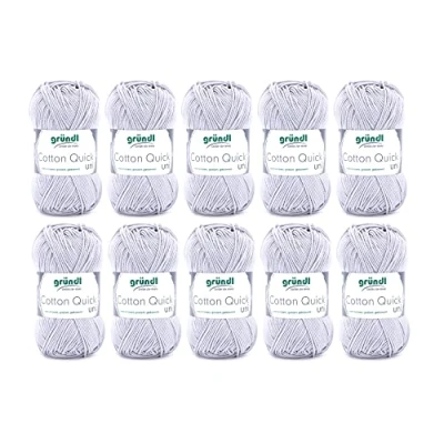 Abbildung von Gründl Cotton Quick Uni, Vorteilspack 10 Knäuel à 50 g (strapazierfähige Wolle, pflegeleichtes waschbares Garn aus 100 % Baumwolle, / 125 m, Nadelstärke: 3 4, x g), Hellgrau