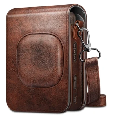Abbildung von Fintie Tasche für Fujifilm Instax Mini LiPlay hybrid Sofortbildkamera Premium Schutzhülle Reise Kameratasche Hülle Abdeckung mit abnehmbaren Riemen, Braun