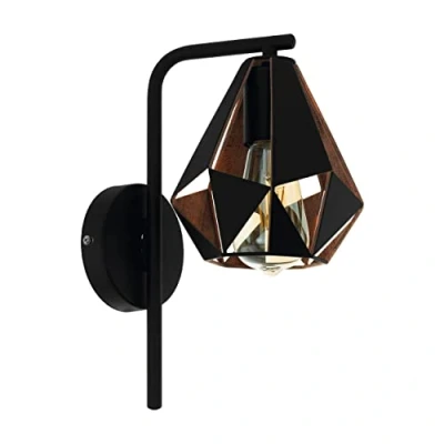Abbildung von EGLO Wandlampe Carlton 4, 1 flammige Vintage Wandleuchte, Material: Stahl, Farbe: Schwarz, kupferfarben antik, Fassung: E27