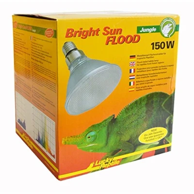 Abbildung von Lucky Reptile Bright Sun Flood Jungle 150 W Metalldampflampe für E27 Fassungen Terrarium Lampe mit Tageslichtspektrum Wärmelampe UVA &amp; UVB Strahlung UV tropische Reptilien