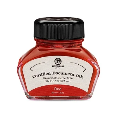Abbildung von Octopus Fluids Document Ink red, dokumentenechte Tinte, zertifiziert nach DIN ISO 12757 2, rot, 30 ml