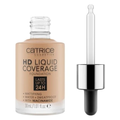 Abbildung von Catrice HD Liquid Coverage Foundation, Nr. 050, Nude, langanhaltend, mattierend, matt, für unreine Haut, vegan, ölfrei, wasserfest, ohne Alkohol, 1er Pack (30ml)