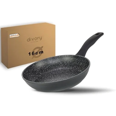 Abbildung von DIVORY Bratpfanne 16cm kein Induktion Antihaft Beschichtete kleine Universalpfanne für alle Herdarten Sichere Griffe (Schwarz, 16cm)