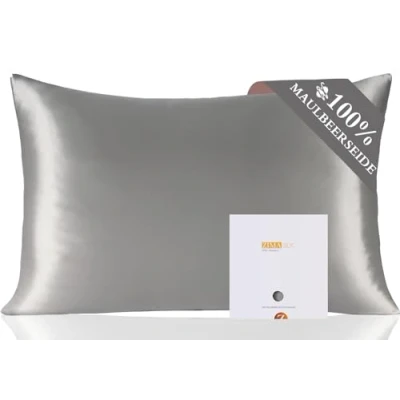 Abbildung von ZIMASILK Kissenbezug aus 100% Seide für Haare und Haut. Doppelseitige 19 Momme Reine Maulbeerseide Kissenhülle mit Reißverschluss, 1 Stück.(40x60 cm, Silber Grau)