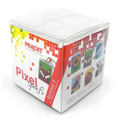 Abbildung von Pixel P90016 63501 Spaß Bastelset 9, zur Gestaltung von 6 Schlüsselanhängern (Medaillons) für Kinder, kinderleichtes Stecksystem, ohne Bügeln und Kleben, Steinchen aus Biokunststoff